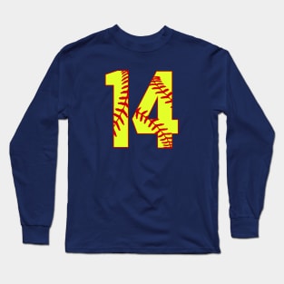 Fastpitch Softball Number 14 #14 Softball Shirt Jersey Uniform Favorite Player Biggest Fan Long Sleeve T-Shirt